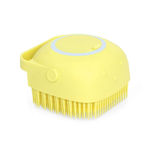 Wukusy silicone massage bath body brush with soft bristles and built-in shampoo dispenser for gentle skin cleansing.