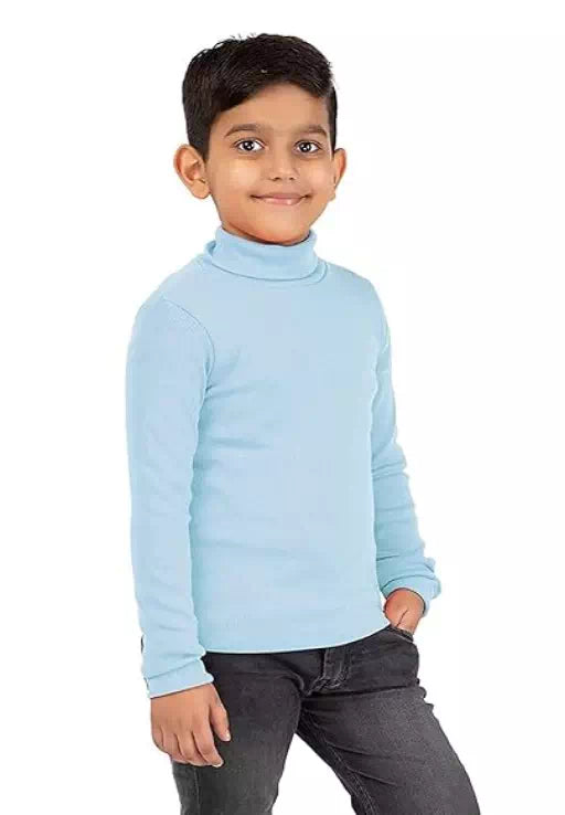 Light blue cotton T-shirt from Seasons with a high neckline and full stretch fit, displayed flat on a white background.
