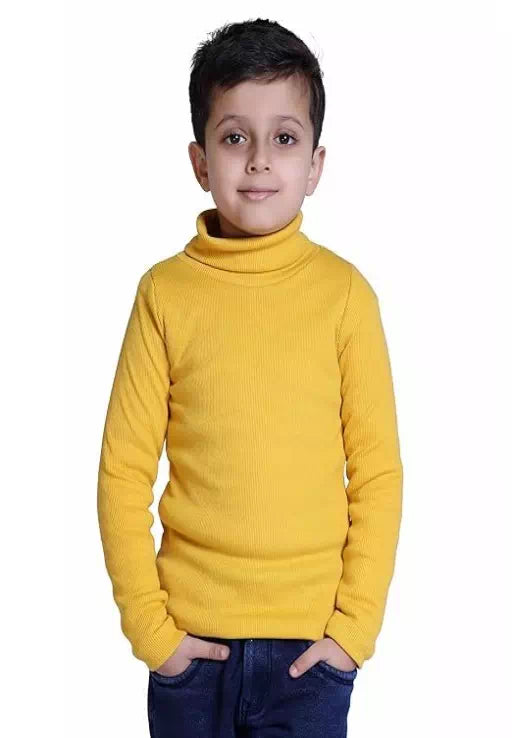Yellow cotton full stretchable high neck T-shirt by Seasons, featuring a close-up view of the fabric and high neckline.