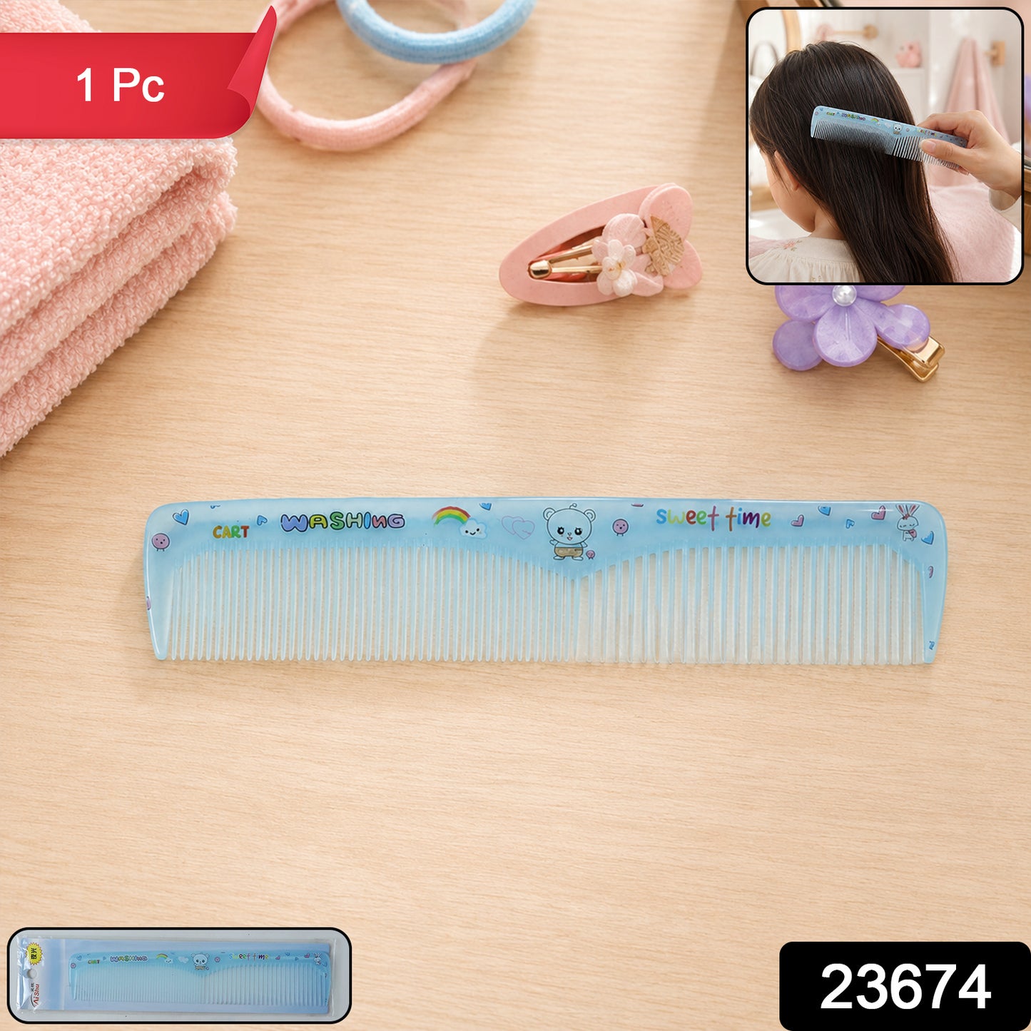 Wukusy anti-static detangling grooming comb for men and women, showing a close-up of the black plastic comb with fine and wide teeth
