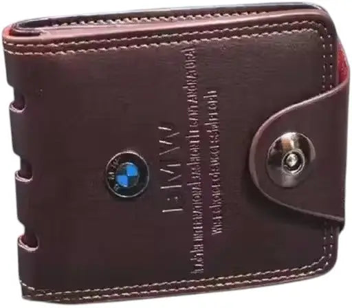 Ekom BMW logo faux leather wallet for men and women, featuring a sleek design and embossed BMW emblem on black faux leather.