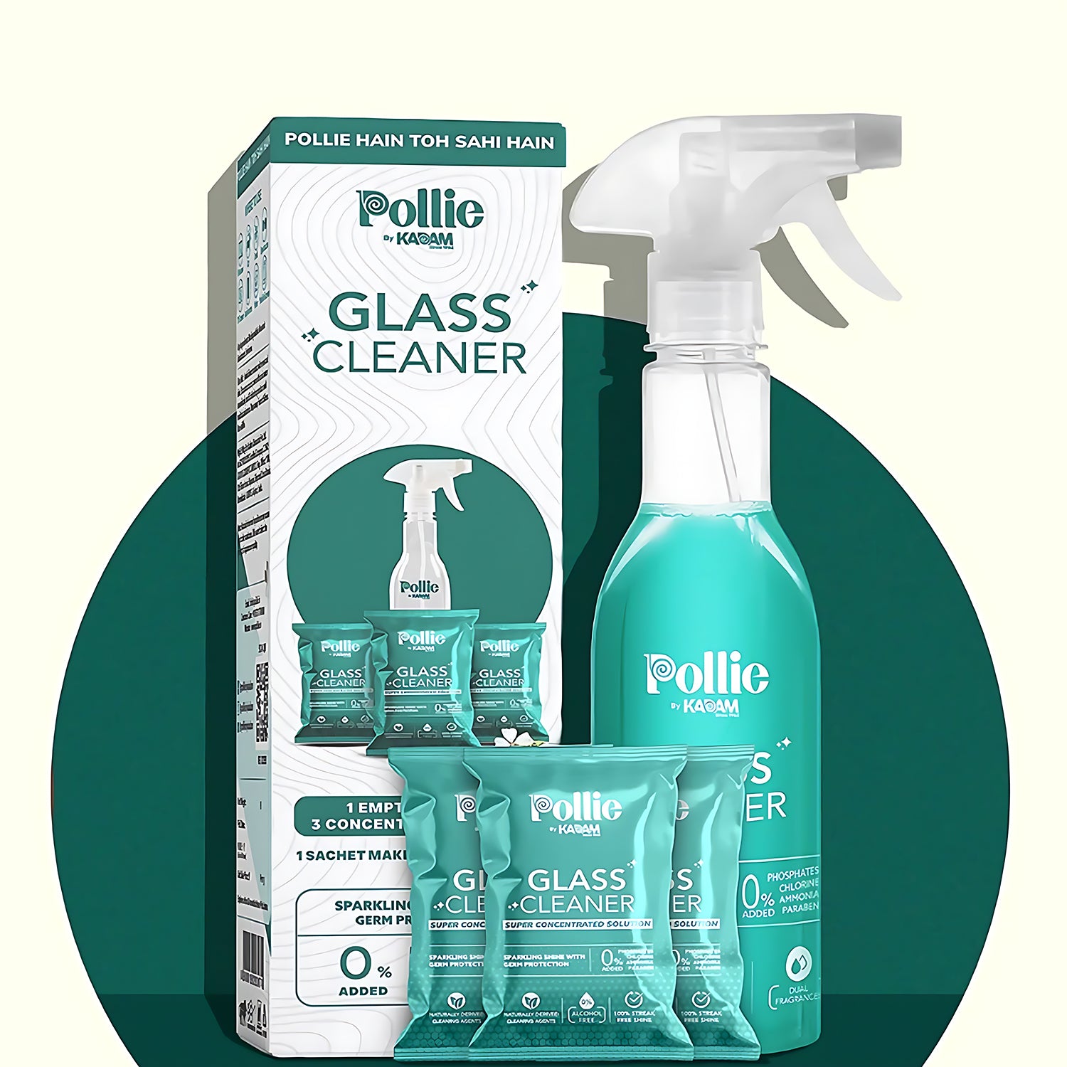 Wukusy Pollic Kadam glass mirror cleaner refill kit with reusable spray bottle for home improvement and streak-free mirror cleaning.