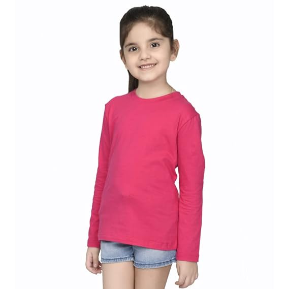 Girls pink solid color T-shirt by Seasons, soft cotton fabric, front view showing round neckline and short sleeves.