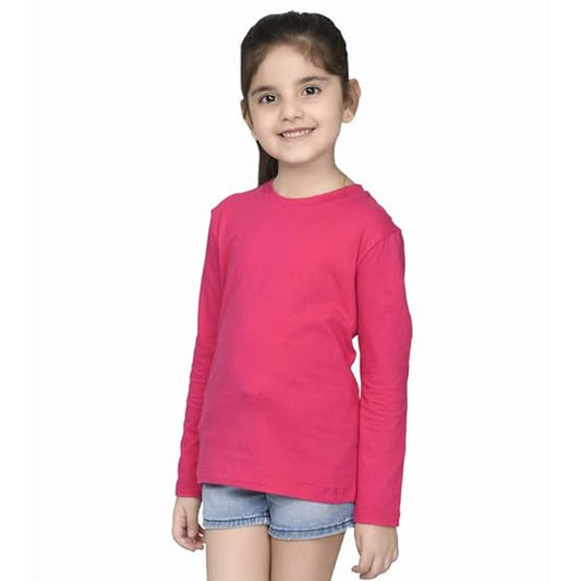 Girls sky blue solid color T-shirt by Seasons, casual cotton T-shirt with short sleeves and round neckline.