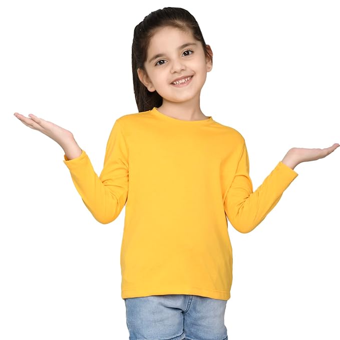 Girls yellow solid color T-shirt by Seasons, featuring a comfortable fit and casual style, shown in this image.
