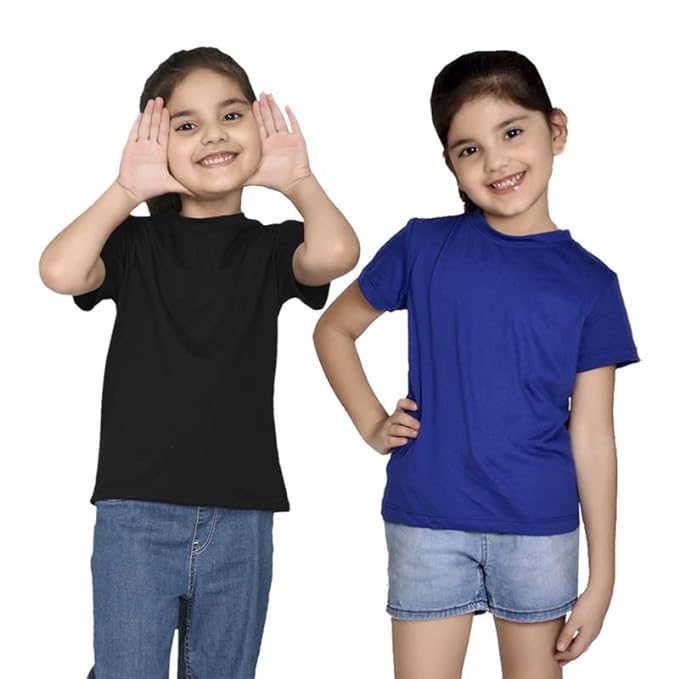 Set of two multicolor girls' half-sleeve T-shirts by Seasons featuring playful patterns and comfortable cotton fabric.