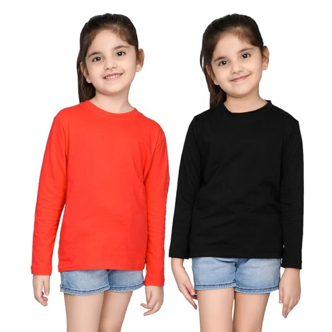 Black and red girls' T-shirt by Seasons, featuring a comfortable fit and stylish design for kids.