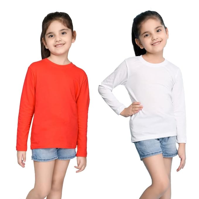 Red and white girls' T-shirt by Seasons, featuring a comfortable cotton design with playful color blocking.
