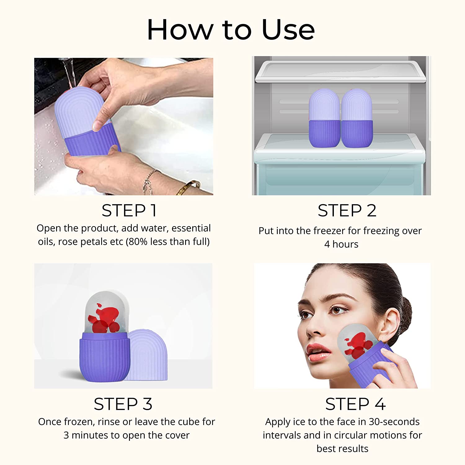 Purple Wukusy 1224p Beauty Ice Roller for face and eyes, reusable facial massager and skin cooling tool.