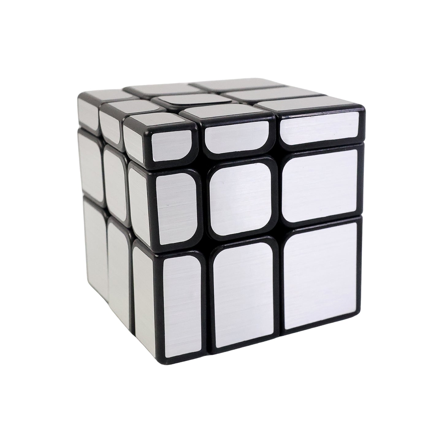 Wukusy Mirror Cube 3x3 reflective silver puzzle toy with shiny, mirrored surfaces and geometric shape for twisting and solving.
