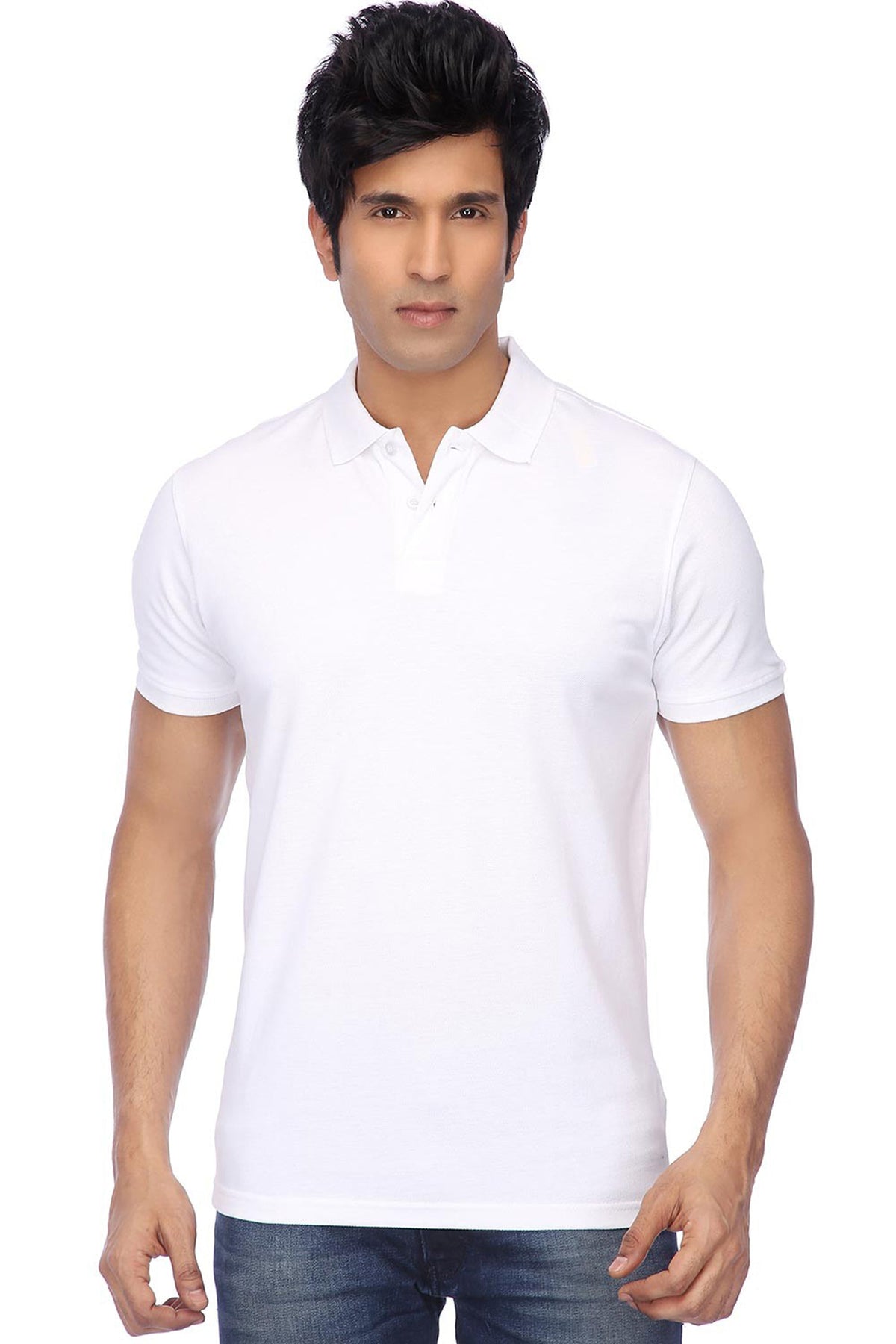 White cotton blend men's polo collar t-shirt from Drpshippr's Men's Collection, featuring a classic polo design and comfortable fit.