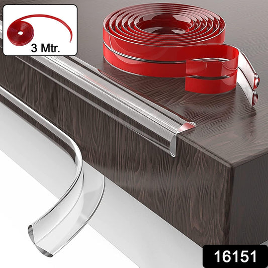 Wukusy soft adhesive edge protector strip on a corner of furniture, designed for baby safety, 3-meter length, single piece.
