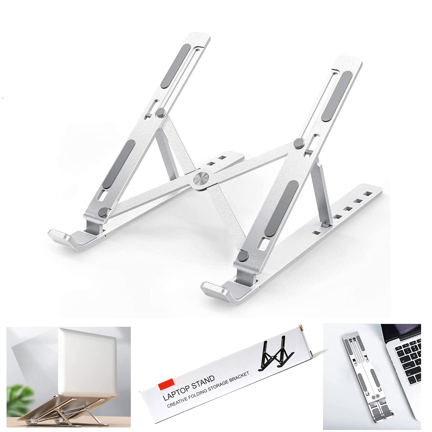 Wukusy portable metal laptop stand with 6 adjustable angles, suitable for desks, phones, tablets, and all laptops.