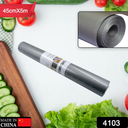 Wukusy 45cm x 5m anti-slip bathroom and kitchen cabinet liner sheet, showing textured surface and flexible roll for fridge, drawer, or shelf.