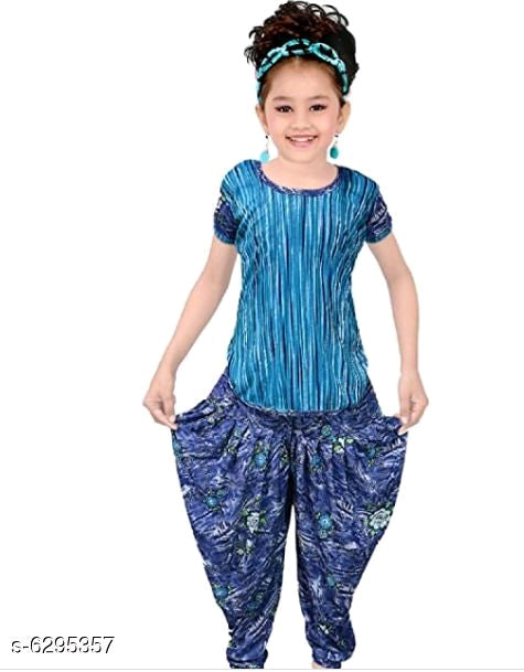 Bright blue girls' clothing set by Seasons featuring a top and bottom, perfect for casual wear and playful activities.