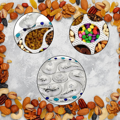 Wukusy 2075 multipurpose dry fruit serving tray with seven compartments, rotating design for storing nuts, candies, and snacks.