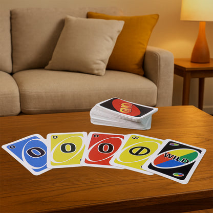 Wukusy Gno Pixar Anniversary Card Game with 112 colorful toy cards laid out on a table for family fun and entertainment.
