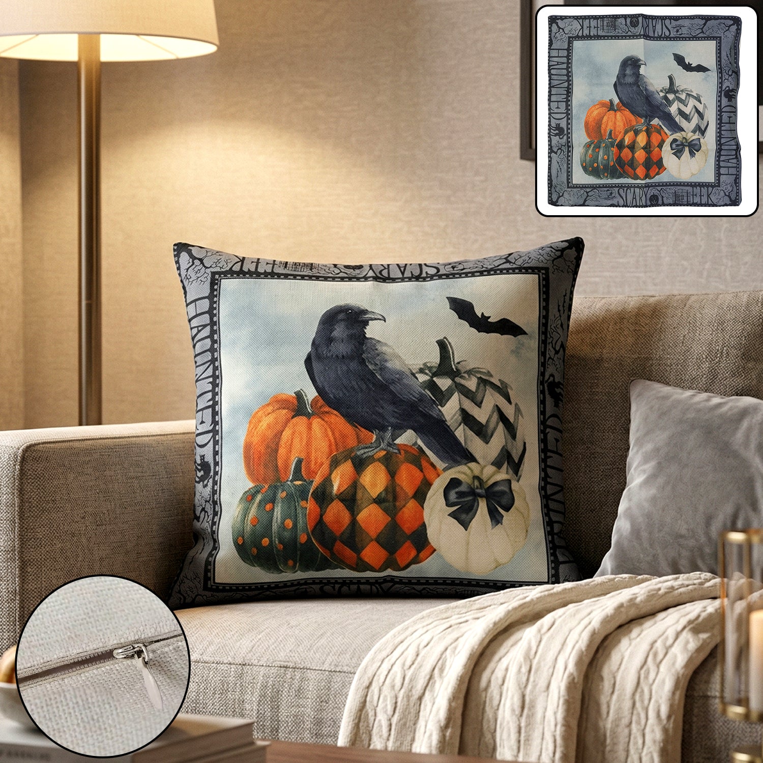 Decorative 45x45 cm printed cushion pillow cover with zipper from Wukusy, featuring colorful abstract design on soft fabric.