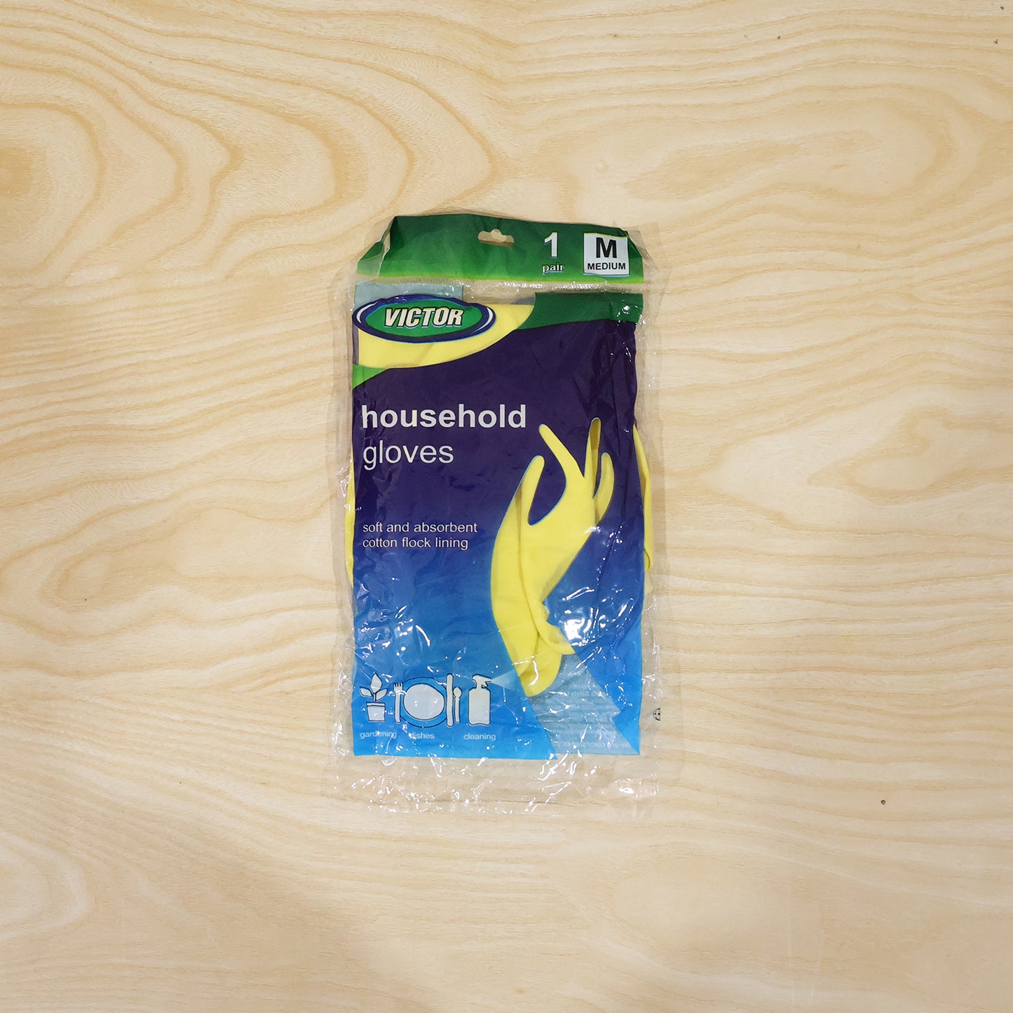 Pair of Wukusy Medium Victor Yellow cleaning rubber gloves for kitchen dishwashing, reusable and flexible for household cleaning tasks.