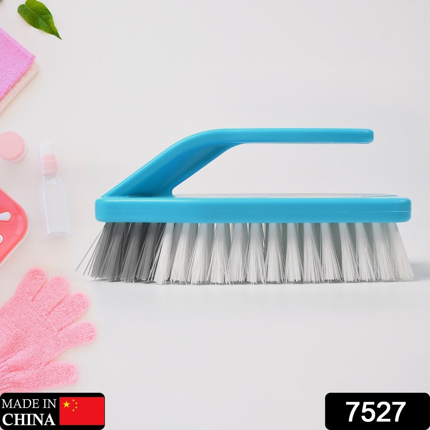 Wukusy 7527 multipurpose cleaning brush with handle for laundry, tiles, kitchen sink, and scrubbing wet or dry surfaces.