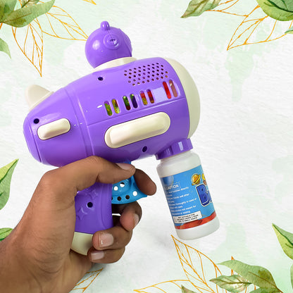 Wukusy space bubble gun toy for kids with bubble solution, colorful design and handheld toy for outdoor play.