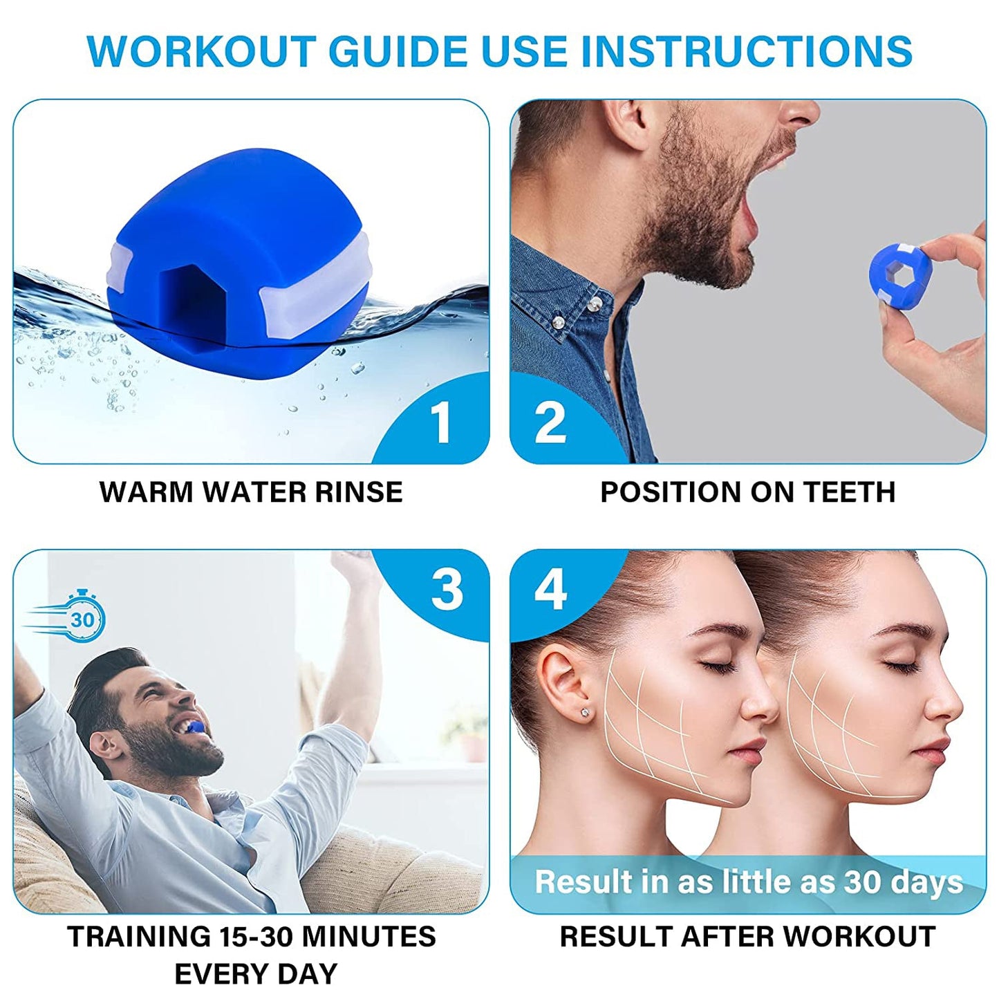 Wukusy 6-piece jawline exerciser set for men and women, double chin reducer, includes various silicone tools for facial toning.