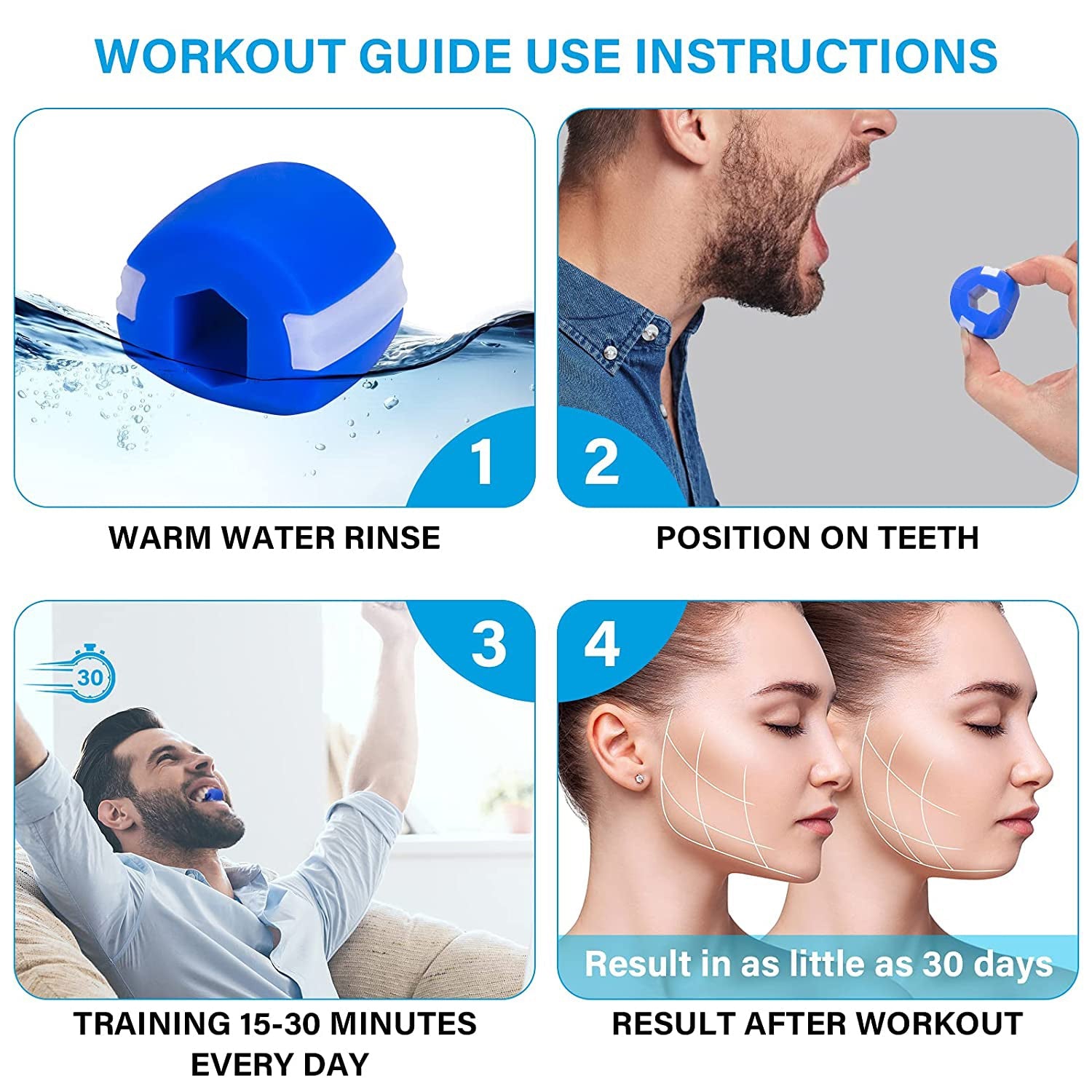 Wukusy 6-piece jawline exerciser set for men and women, double chin reducer, includes various silicone tools for facial toning.
