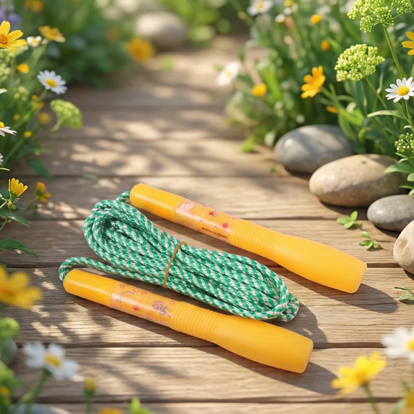 Kids skipping jump rope set for boys and girls by Wukusy, featuring colorful handles and a durable rope for active play.