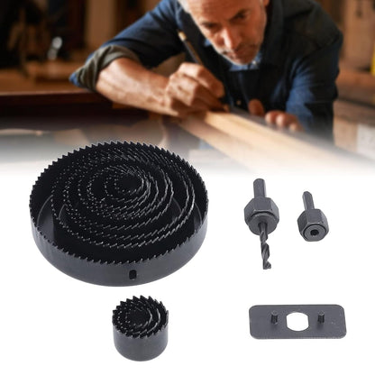 Wukusy 18-piece drill hole cutter set with carbon steel hole saws for cutting plastic, wood, and PVC materials.