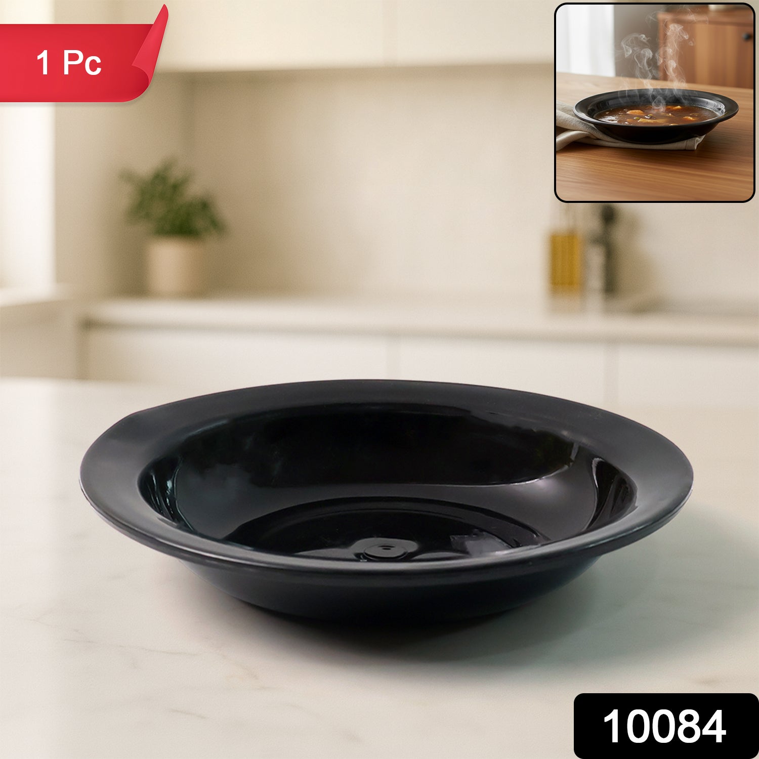Wukusy premium deep black curry soup serving bowl, ceramic dish with smooth finish, ideal for serving soups and stews in home kitchen.