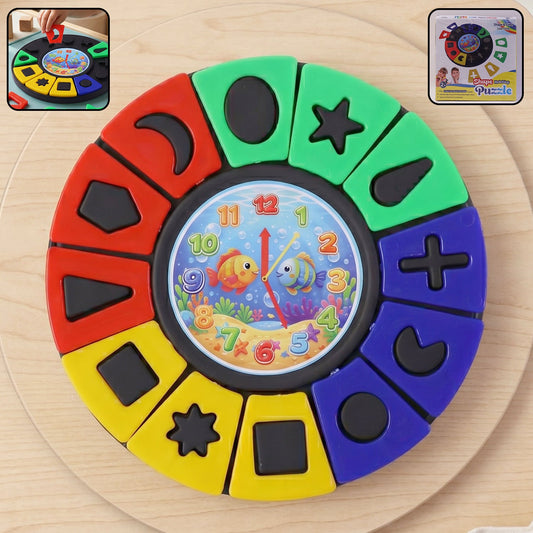 Wukusy shape and color matching learning puzzle toy for kids featuring a clock, designed for toddlers to develop cognitive skills.
