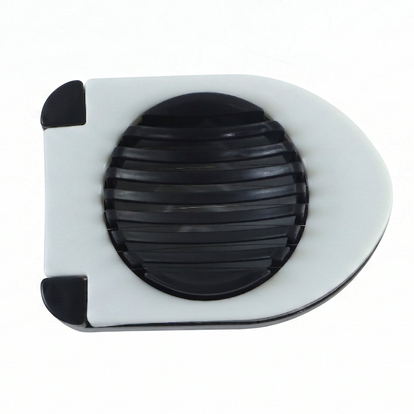 Stainless steel egg cutter slicer by Wukusy with wire blades, designed for neatly slicing boiled eggs in a compact 1-piece tool.