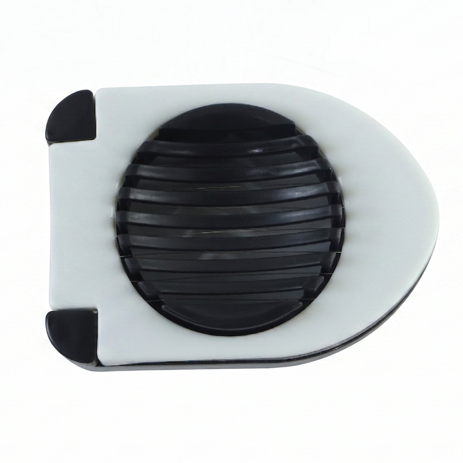Stainless steel egg cutter slicer by Wukusy with wire blades, designed for neatly slicing boiled eggs in a compact 1-piece tool.