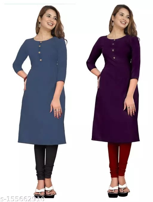 FIZZI SHOP classic multi crepe kurta with 3/4 sleeves, stylish and comfortable Indian traditional attire for women.