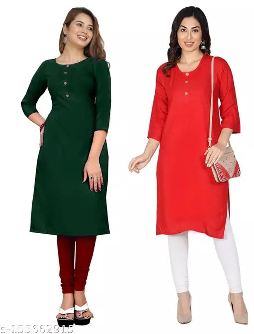 Multi-colored FIZZI SHOP combo 2 crepe kurtas with 3/4 sleeves, featuring a classic and stylish design.