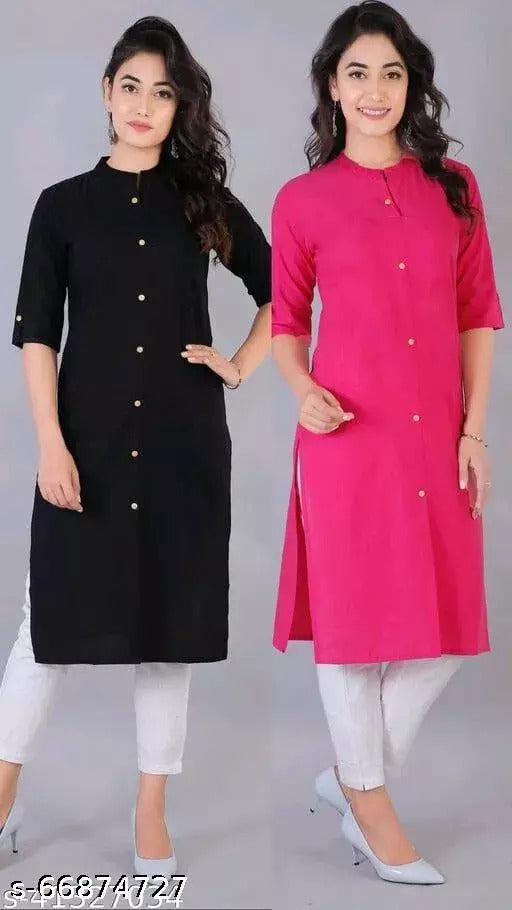 Cotton slub kurti for women from FIZZI SHOP in a combo pack, featuring a comfortable and stylish kurta with a textured fabric design.