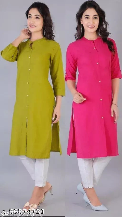 Multi cotton slub kurti for women from FIZZI SHOP, featuring a comfortable, casual style in a colorful combo pack.