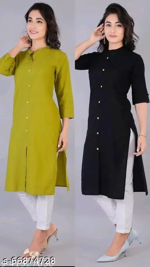 Two white cotton slub kurtis for women from FIZZI SHOP, featuring comfortable fabric and simple design in the combo pack.