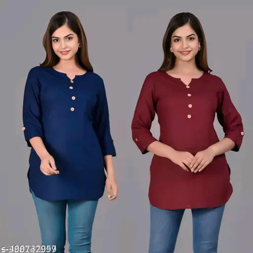 FIZZI SHOP Classy Pack 2 women's crepe printed straight kurta top with elegant design and comfortable fit, shown in the image.