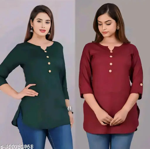 Women’s printed crepe straight kurta top with long sleeves and round neckline, stylish and comfortable for everyday wear.