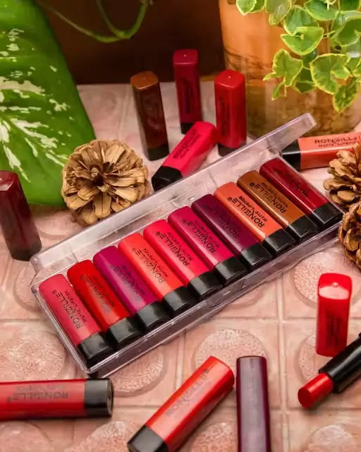Set of 10 Ekom Pocket Matte Lipstick mini tubes with colorful shades, compact and perfect for on-the-go beauty.