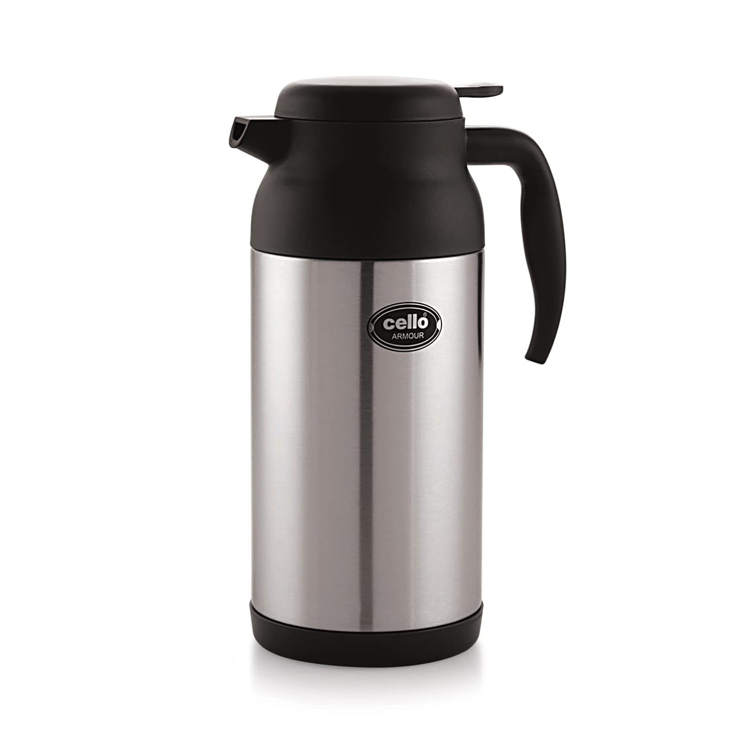 Black steel Seasons Cello Armour 2000 ml kettle with handle, designed for boiling and hot beverage serving.