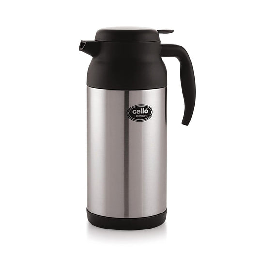 Black steel Seasons Cello Armour 2000 ml kettle with handle, designed for boiling and hot beverage serving.