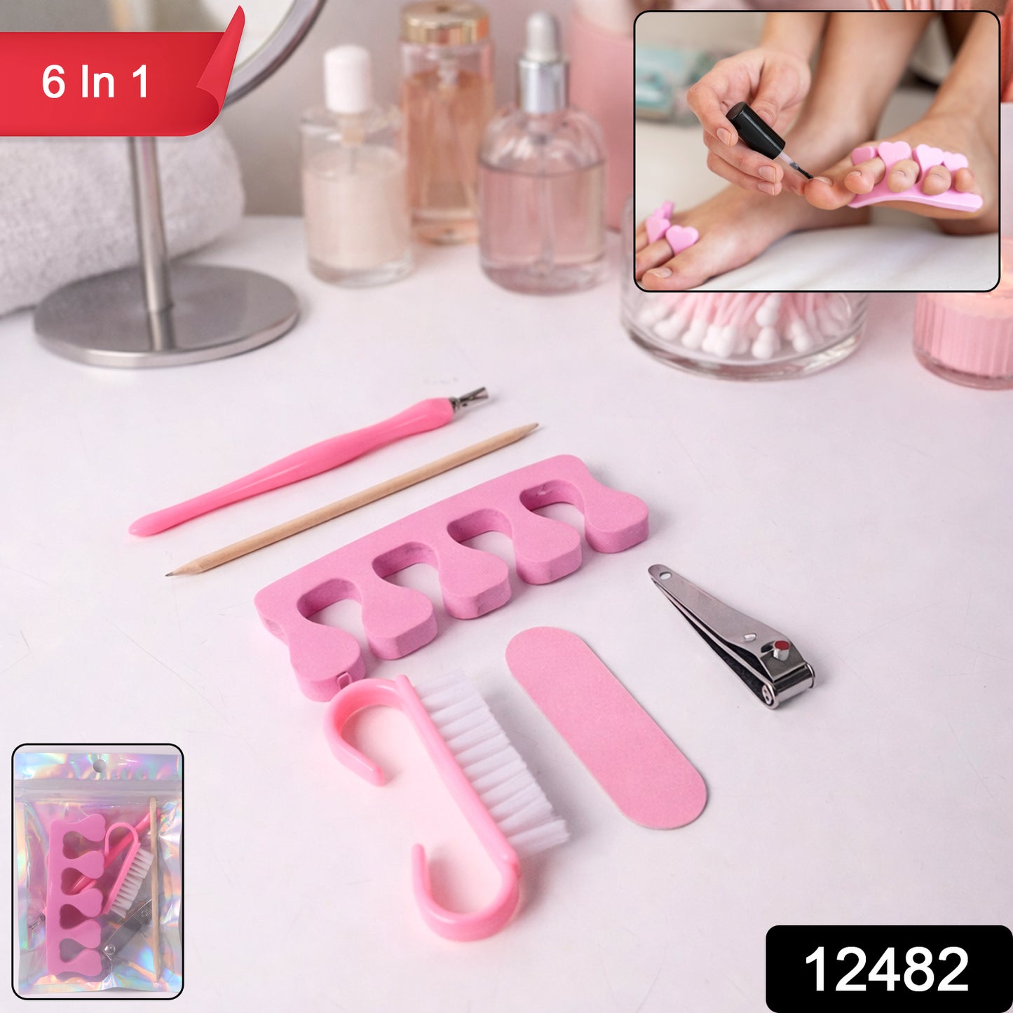 Wukusy 6-in-1 multipurpose manicure and pedicure grooming kit with various nail tools and clippers on a white background.