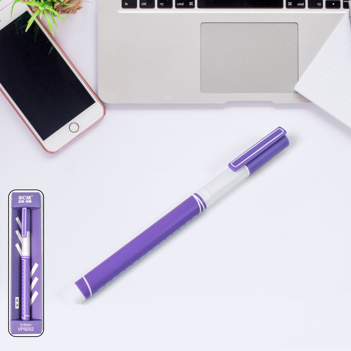 Large black Wukusy ball pen set for drawing and writing, featuring 0.5 mm tip, displayed on a clean office desk.
