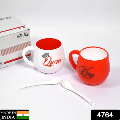Set of two Wukusy King and Queen printed plastic coffee mugs, 300ml each, featuring matching couple design for coffee or tea.