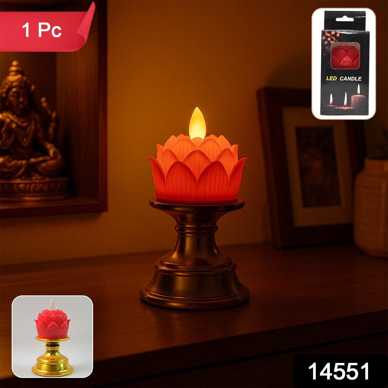 Wukusy premium lotus-shaped LED flameless candle with decorative holder, ideal for home decor ambiance.