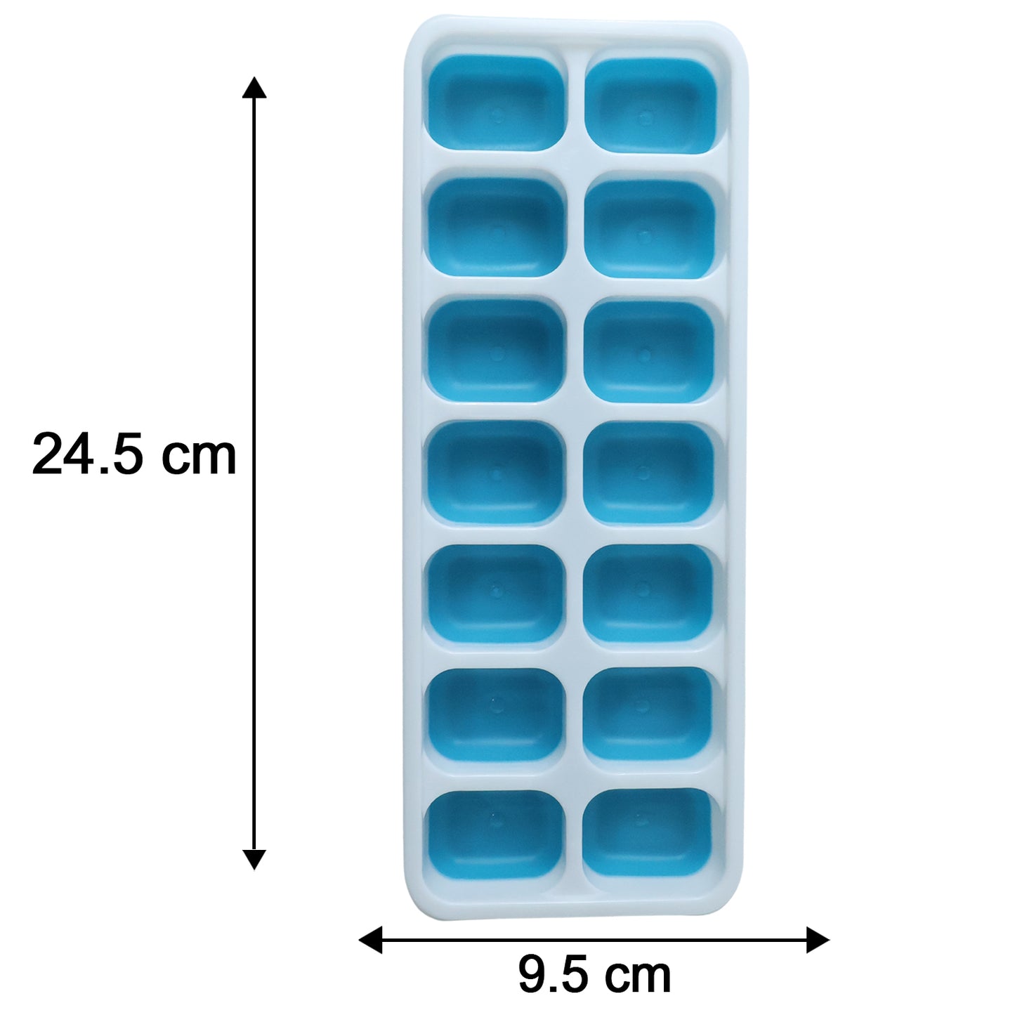 Blue Wukusy plastic ice cube tray with lid featuring 14 grid compartments for versatile freezing.