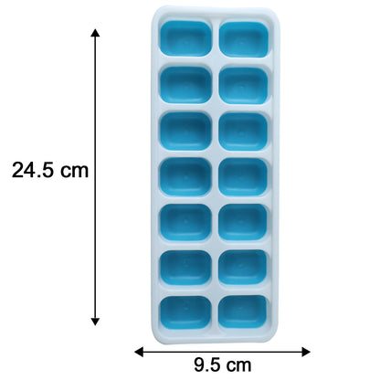 Blue Wukusy plastic ice cube tray with lid featuring 14 grid compartments for versatile freezing.