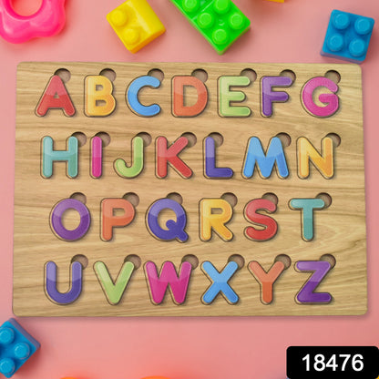 Wukusy wooden puzzle board with colorful ABC letter shapes for educational learning and early childhood development.